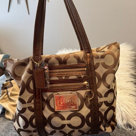 Coach Poppy Gold Signature Purse Bag Model 13826 Original Hangtags Glam Confetti - Picture 1 of 12